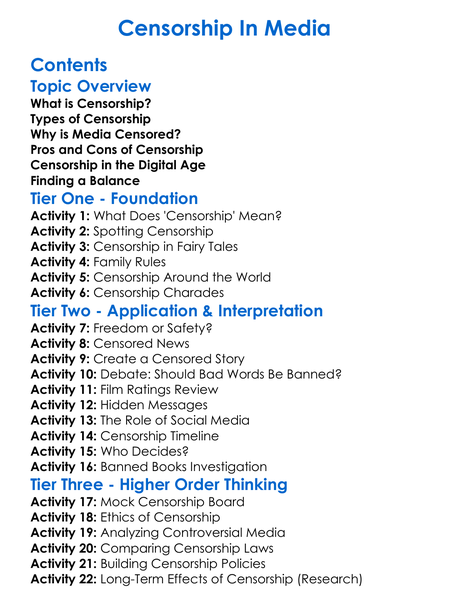 Censorship In Media Worksheet Activity Booklet