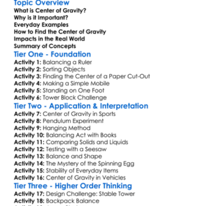 Center Of Gravity Worksheet Activity Booklet