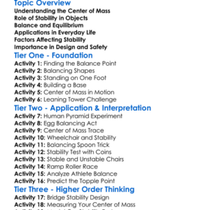 Center Of Mass And Stability Worksheet Activity Booklet