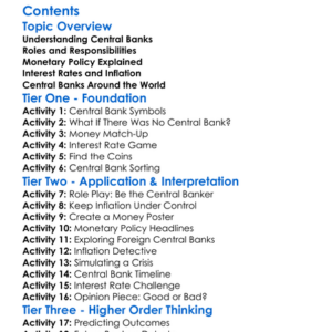 Central Banking And Monetary Policy Worksheet Activity Booklet