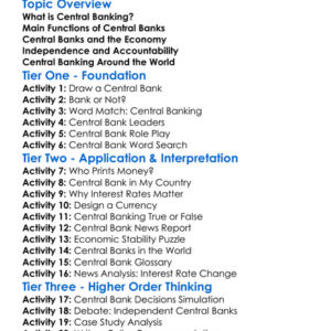 Central Banking Worksheet Activity Booklet