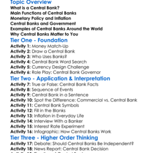 Central Banks Worksheet Activity Booklet