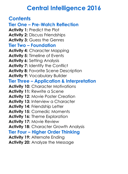 Central Intelligence 2016 Worksheet Activity Booklet