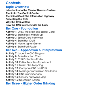 Central Nervous System Brain And Spinal Cord Worksheet Activity Booklet