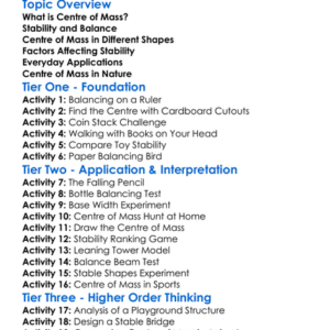 Centre Of Mass And Stability Worksheet Activity Booklet