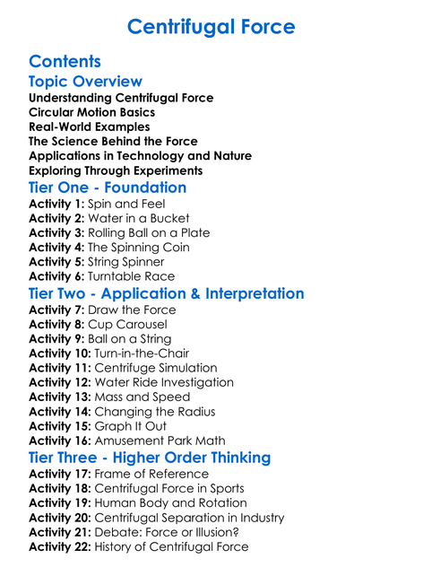 Centrifugal Force Worksheet Activity Booklet