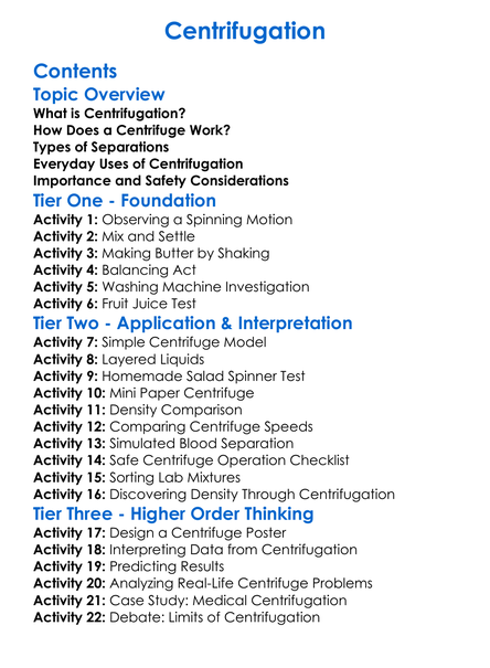 Centrifugation Worksheet Activity Booklet