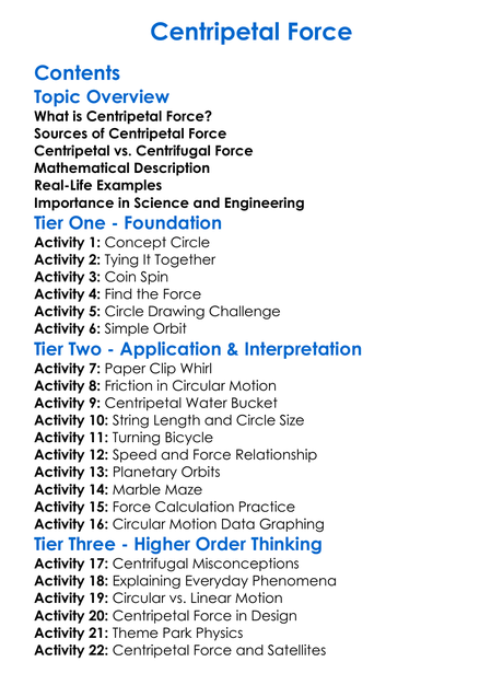 Centripetal Force Worksheet Activity Booklet