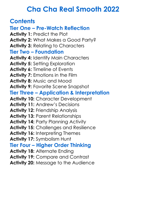 Cha Cha Real Smooth 2022 Worksheet Activity Booklet