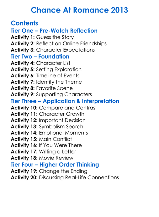 Chance At Romance 2013 Worksheet Activity Booklet