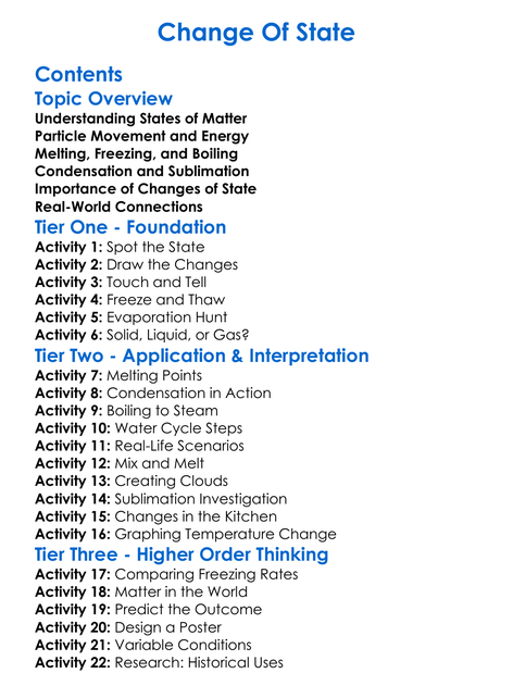 Change Of State Worksheet Activity Booklet