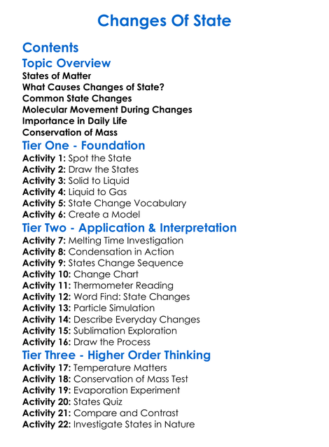 Changes Of State Worksheet Activity Booklet