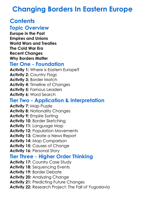 Changing Borders In Eastern Europe Worksheet Activity Booklet