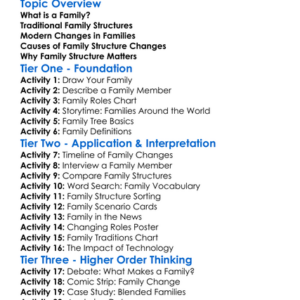 Changing Family Structures Worksheet Activity Booklet