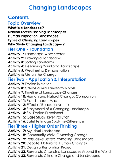Changing Landscapes Worksheet Activity Booklet