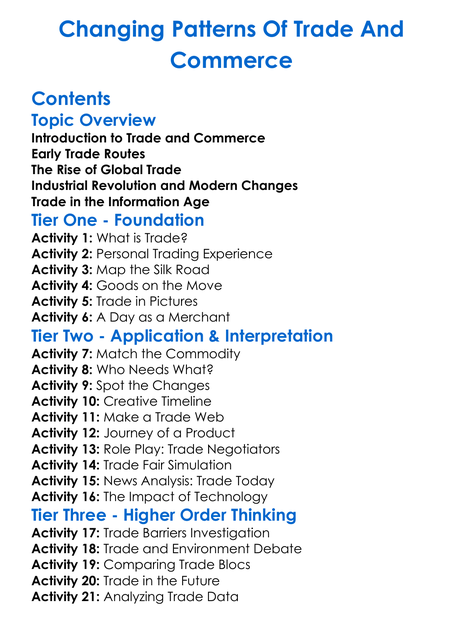 Changing Patterns Of Trade And Commerce Worksheet Activity Booklet