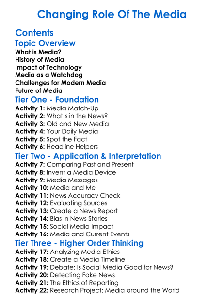 Changing Role Of The Media Worksheet Activity Booklet