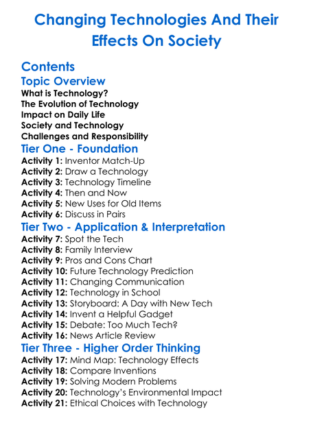 Changing Technologies And Their Effects On Society Worksheet Activity Booklet