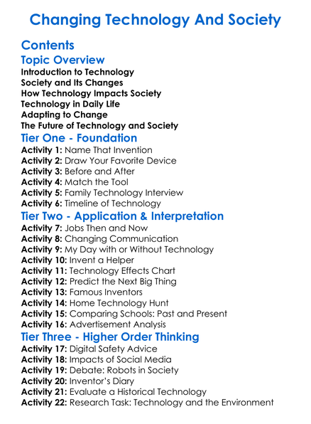 Changing Technology And Society Worksheet Activity Booklet