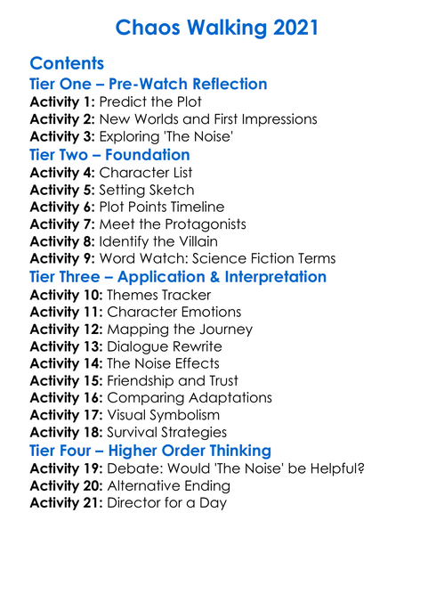 Chaos Walking 2021 Worksheet Activity Booklet