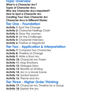 Character Arc Worksheet Activity Booklet
