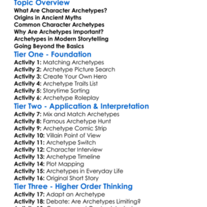 Character Archetypes Worksheet Activity Booklet