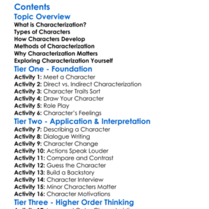 Character Development And Characterization Worksheet Activity Booklet