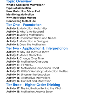Character Motivation Worksheet Activity Booklet
