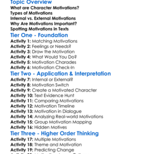 Character Motivations Worksheet Activity Booklet
