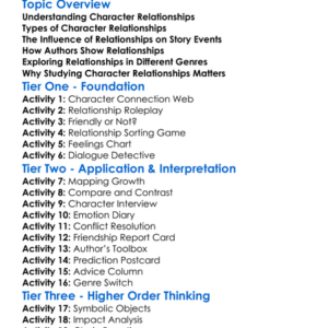 Character Relationships Worksheet Activity Booklet