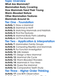 Characteristics Of Mammals Worksheet Activity Booklet
