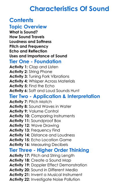 Characteristics Of Sound Worksheet Activity Booklet