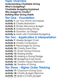Charitable Budgeting Worksheet Activity Booklet
