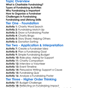 Charitable Fundraising Worksheet Activity Booklet
