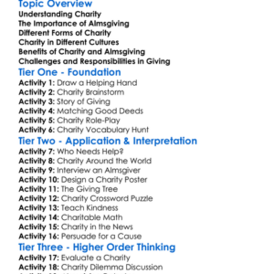 Charity And Almsgiving Worksheet Activity Booklet