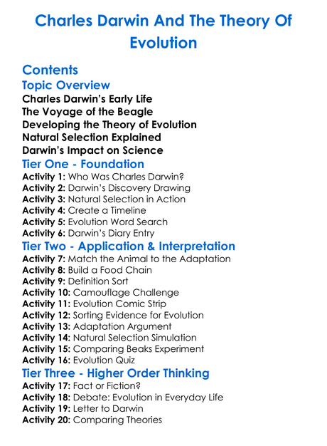 Charles Darwin And The Theory Of Evolution Worksheet Activity Booklet