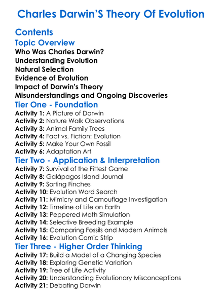 Charles Darwins Theory Of Evolution Worksheet Activity Booklet