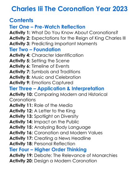 Charles Iii The Coronation Year 2023 Worksheet Activity Booklet