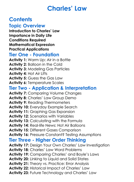 Charles Law Worksheet Activity Booklet