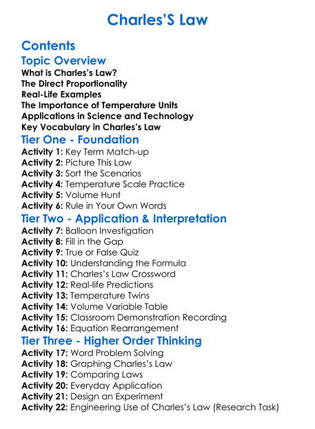 Charless Law Worksheet Activity Booklet