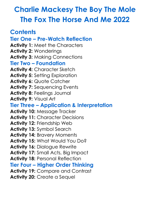 Charlie Mackesy The Boy The Mole The Fox The Horse And Me 2022 Worksheet Activity Booklet