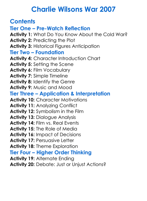 Charlie Wilsons War 2007 Worksheet Activity Booklet