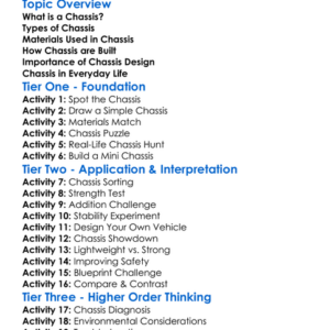 Chassis Construction Worksheet Activity Booklet