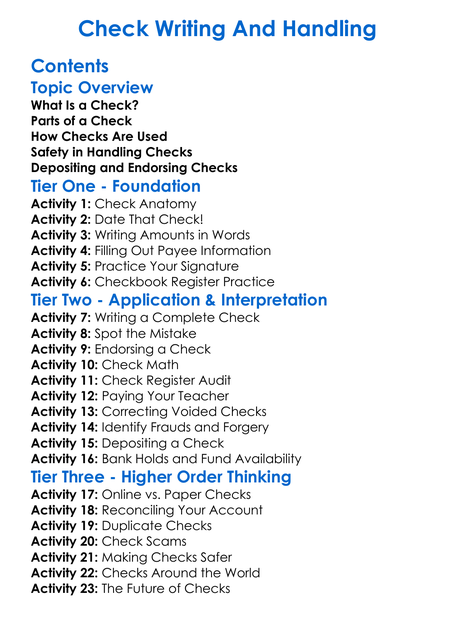 Check Writing And Handling Worksheet Activity Booklet