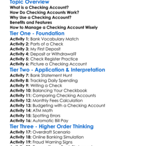 Checking Accounts Worksheet Activity Booklet