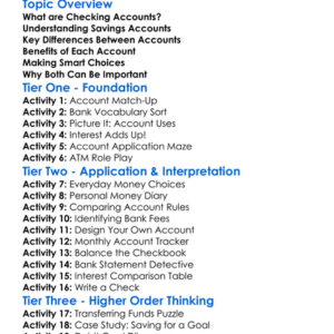 Checking Vs Savings Accounts Worksheet Activity Booklet