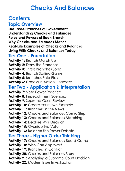 Checks And Balances Worksheet Activity Booklet