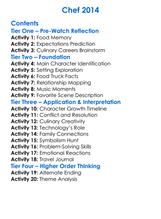 Chef 2014 Worksheet Activity Booklet