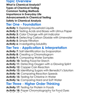 Chemical Analysis And Testing Worksheet Activity Booklet