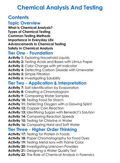 Chemical Analysis And Testing Worksheet Activity Booklet